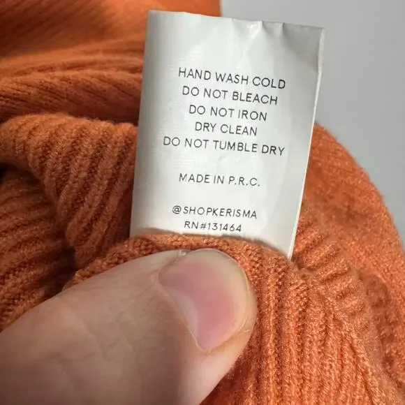 Kerisma Ryu Boho Vneck Top Sweater Women M/L Orange Spring Casual Minimal Cozy - Picture 5 of 8